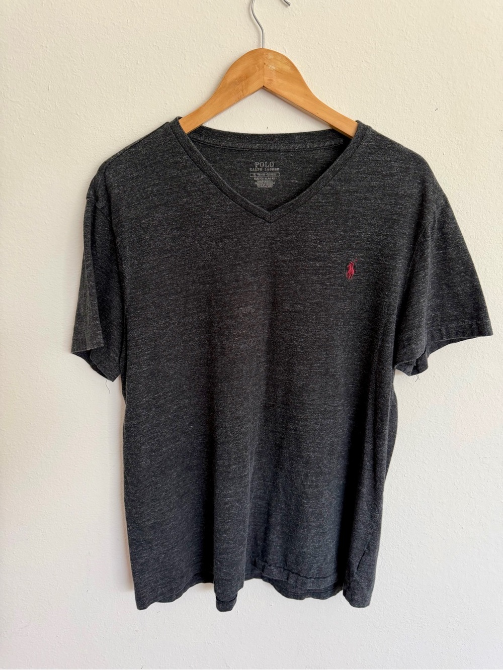 Polo by Ralph Lauren Charcoal V-Neck Tee with Red Pony